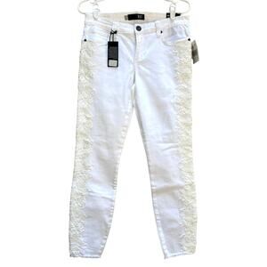 NEW Kut from the Kloth Connie Ankle Skinny White Jeans Raw Hem Lace Women's 4